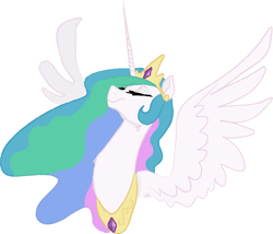 Size: 1256x1073 | Tagged: safe, artist:php27, character:princess celestia, species:alicorn, species:pony, bust, eyes closed, female, mare, simple background, solo, spread wings, wings