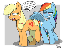 Size: 2589x2000 | Tagged: safe, artist:strangerdanger, character:applejack, character:rainbow dash, species:earth pony, species:pegasus, species:pony, ship:appledash, applejack the anti-shipper, female, imminent molestation, lesbian, never doubt tchernobog's involvement, shipping, shipping denied, this will end in pain, this will not end well