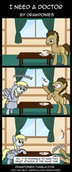 Size: 580x1378 | Tagged: safe, artist:drawponies, character:derpy hooves, character:doctor whooves, character:time turner, species:pegasus, species:pony, bacon, breakfast, coffee, comic, doctor who, egg, female, funny, heart attack, mare, ponies eating meat, weeping angel