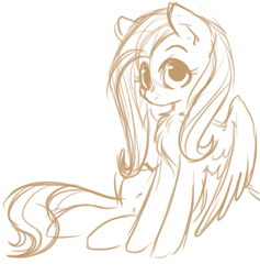 Size: 477x503 | Tagged: safe, artist:php27, character:fluttershy, species:pony, chest fluff, cute, female, mare, monochrome, simple background, sketch, solo, white background