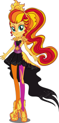 Size: 1779x3689 | Tagged: safe, artist:xebck, character:sunset shimmer, my little pony:equestria girls, alternate hairstyle, boots, clothing, cutie mark, cutie mark on clothes, female, high heel boots, ponytail, shoes, simple background, solo, sunset shimmer's time to shine, transparent background, vector