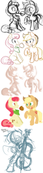 Size: 565x2256 | Tagged: safe, artist:php27, character:apple bumpkin, character:applejack, character:octavia melody, apple family member, bow, caramel apple (food), cello, mouth hold, musical instrument, sketch