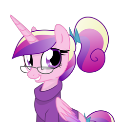 Size: 9827x10000 | Tagged: safe, artist:lisa400, artist:php27, character:princess cadance, species:alicorn, species:pony, .svg available, absurd resolution, adorkable, alternate hairstyle, clothing, cute, cutedance, dork, female, glasses, grin, looking at you, mare, ponytail, simple background, smiling, solo, squee, sweater, transparent background, vector