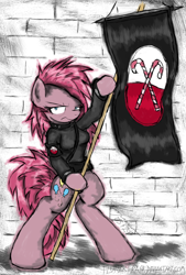Size: 1000x1483 | Tagged: safe, artist:flutterthrash, character:pinkamena diane pie, character:pinkie pie, species:anthro, arm hooves, female, pink floyd, solo, the wall