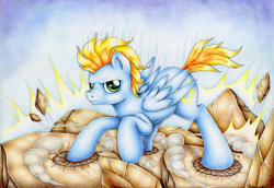 Size: 3490x2400 | Tagged: safe, artist:evomanaphy, oc, oc only, oc:skybolt, species:pegasus, species:pony, colored pencil drawing, solo, traditional art