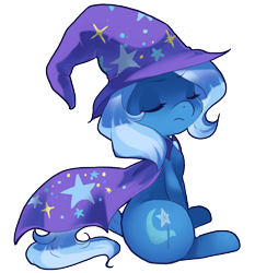 Size: 750x806 | Tagged: safe, artist:loyaldis, character:trixie, species:pony, species:unicorn, cape, clothing, eyes closed, female, hat, simple background, solo, transparent background, trixie's cape, trixie's hat