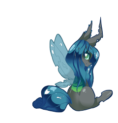 Size: 706x736 | Tagged: safe, artist:loyaldis, character:queen chrysalis, species:changeling, changeling queen, chibi, cute, cutealis, female, simple background, sitting, solo, transparent background, wingding eyes