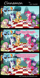 Size: 1450x2790 | Tagged: safe, artist:evil-dec0y, character:applejack, character:fluttershy, character:pinkie pie, character:rainbow dash, character:rarity, character:spike, character:starlight glimmer, character:sunset shimmer, character:twilight sparkle, character:twilight sparkle (alicorn), species:alicorn, species:dragon, species:earth pony, species:pegasus, species:pony, species:unicorn, captain obvious, comic, female, male, mane seven, mane six, mare, picnic, picnic blanket, rainbow dash is not disturbed, slowpoke, sudden realization