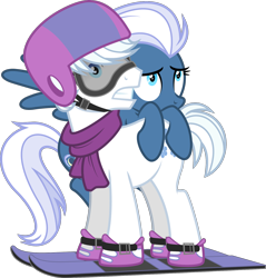 Size: 1500x1569 | Tagged: safe, artist:masem, character:double diamond, character:night glider, episode:the cutie map, g4, my little pony: friendship is magic, .ai available, clothing, helmet, scarf, simple background, skis, transparent background, vector