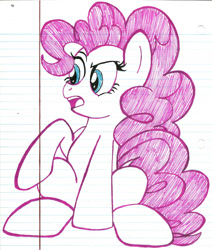 Size: 1280x1506 | Tagged: safe, artist:pearlyiridescence, character:pinkie pie, female, lined paper, solo, traditional art