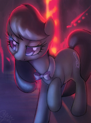 Size: 772x1036 | Tagged: safe, artist:dawnfire, character:octavia melody, colored pupils, female, looking at something, raised hoof, signature, smirk, solo