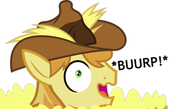 Size: 842x534 | Tagged: safe, artist:masem, character:braeburn, species:earth pony, species:pony, episode:appleoosa's most wanted, g4, my little pony: friendship is magic, burp, face, hay, hay bale, hayburn, image macro, male, meme, simple background, stallion, transparent background, wavy mouth