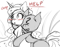 Size: 600x470 | Tagged: source needed, useless source url, safe, artist:loyaldis, oc, oc:anon, oc:prince sugar lily, species:alicorn, species:pony, :<, anon pony, blushing, cute, eep, femboy, help, hug, male, open mouth, smiling, stallion, surprise hug, text, trap, wide eyes