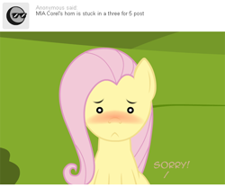 Size: 540x450 | Tagged: safe, artist:aha-mccoy, character:fluttershy, :c, ask, blushing, female, fluttertree, frown, implied horn penetration, implied penetration, nopony-ask-mclovin, offscreen character, solo, tumblr