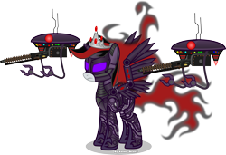 Size: 3420x2341 | Tagged: safe, artist:vector-brony, oc, oc only, oc:cognitum, species:alicorn, species:pony, fallout equestria, fallout equestria: project horizons, alicorn oc, armor, cyborg, fanfic art, gun drone, powered exoskeleton