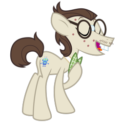 Size: 2000x2000 | Tagged: safe, artist:cheezedoodle96, character:gizmo, species:earth pony, species:pony, .svg available, acne, bow tie, bucktooth, eyes closed, facial hair, glasses, hoof on chest, male, moustache, simple background, solo, stallion, svg, transparent background, vector