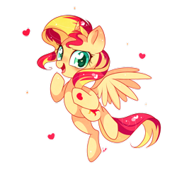 Size: 900x900 | Tagged: safe, artist:ipun, character:sunset shimmer, species:alicorn, species:pony, alicornified, cute, female, flying, heart, looking at you, open mouth, race swap, shimmerbetes, shimmercorn, simple background, solo, spread wings, transparent background, wingding eyes, wings