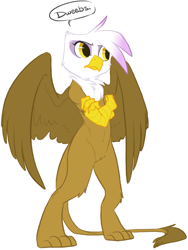 Size: 763x1014 | Tagged: safe, artist:elslowmo, artist:php27, character:gilda, species:anthro, species:digitigrade anthro, species:griffon, bipedal, colored, crossed arms, dweeb, female, one word, solo, standing, tsundere, unamused