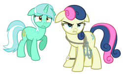Size: 2400x1440 | Tagged: safe, artist:cheezedoodle96, character:bon bon, character:lyra heartstrings, character:sweetie drops, species:pony, episode:slice of life, g4, my little pony: friendship is magic, .svg available, bon bon is not amused, bon bond, female, floppy ears, frown, glare, grappling hook, gritted teeth, mare, raised hoof, rope, scared, simple background, svg, transparent background, vector, watch, wide eyes, worried, wristwatch