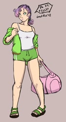 Size: 648x1200 | Tagged: safe, artist:moronsonofboron, character:sweetie belle, species:human, bag, duckface, female, humanized, sandals, simple background, solo