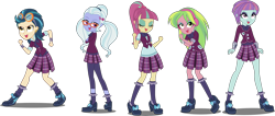 Size: 5904x2500 | Tagged: safe, artist:xebck, character:indigo zap, character:lemon zest, character:sour sweet, character:sugarcoat, character:sunny flare, equestria girls:friendship games, g4, my little pony: equestria girls, my little pony:equestria girls, absurd resolution, clothing, crystal prep academy, crystal prep academy uniform, crystal prep shadowbolts, glasses, goggles, school uniform, shadow five, simple background, transparent background, vector