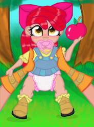 Size: 2337x3181 | Tagged: safe, artist:cuddlelamb, character:apple bloom, character:applejack, species:human, apple, baby, diaper, humanized, pacifier, younger
