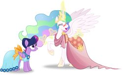 Size: 5003x3060 | Tagged: safe, artist:vector-brony, character:princess celestia, character:twilight sparkle, character:twilight sparkle (alicorn), species:alicorn, species:pony, absurd resolution, clothing, dress, drunk, drunklestia, female, gala dress, mare, martini, simple background, transparent background, vector