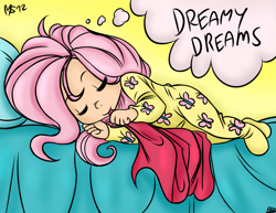 Size: 1347x1041 | Tagged: safe, artist:freefraq, artist:megasweet, character:fluttershy, clothing, cute, footed sleeper, humanized, pajamas, sleeping, weapons-grade cute