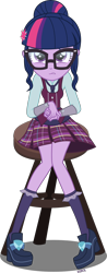 Size: 1954x5000 | Tagged: safe, artist:xebck, character:twilight sparkle, character:twilight sparkle (scitwi), species:eqg human, equestria girls:friendship games, g4, my little pony: equestria girls, my little pony:equestria girls, absurd resolution, clothing, crystal prep academy, crystal prep shadowbolts, female, glasses, pleated skirt, simple background, sitting, skirt, solo, stool, transparent background, vector