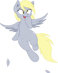 Size: 7556x9598 | Tagged: safe, artist:joey darkmeat, artist:portalart, character:derpy hooves, species:pegasus, species:pony, absurd resolution, belly button, both cutie marks, cute, derpabetes, feather, female, mare, open mouth, simple background, smiling, solo, transparent background, wide hips