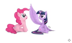 Size: 600x356 | Tagged: safe, artist:phenya, artist:phoenixb159, character:pinkie pie, character:twilight sparkle, character:twilight sparkle (alicorn), species:alicorn, species:pony, female, mare