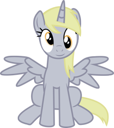 Size: 3078x3436 | Tagged: safe, artist:luckreza8, character:derpy hooves, species:alicorn, species:pony, .svg available, derpicorn, female, inkscape, meme, race swap, simple background, solo, thanks m.a. larson, transparent background, vector, xk-class end-of-the-world scenario