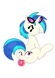 Size: 724x1024 | Tagged: safe, artist:joey darkmeat, edit, character:dj pon-3, character:vinyl scratch, species:pony, species:unicorn, background pony, blushing, butt, buttface, cutie mark, donut, female, food, hooves, horn, mare, mouthbutt, op is on drugs, plot, simple background, solo, sunglasses, transparent background, vector, wat, what has magic done