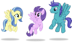 Size: 1024x589 | Tagged: safe, artist:vector-brony, character:clear skies, character:open skies, character:sunshower, species:pegasus, species:pony, episode:tanks for the memories, g4, my little pony: friendship is magic, mane, show accurate, signature, tail, trio, vector, wings