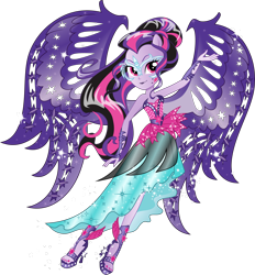 Size: 4991x5369 | Tagged: safe, artist:xebck, character:midnight sparkle, character:twilight sparkle, character:twilight sparkle (scitwi), species:eqg human, equestria girls:friendship games, g4, my little pony: equestria girls, my little pony:equestria girls, absurd resolution, box art, feet, female, high heels, lipstick, midnight sparkle, simple background, solo, transparent background, vector, wings