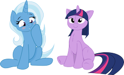 Size: 6587x4000 | Tagged: safe, artist:bork88, artist:joey darkmeat, character:trixie, character:twilight sparkle, species:pony, species:unicorn, ship:twixie, :o, absurd resolution, blushing, cute, doll, female, lesbian, mare, plushie, shipping, simple background, sitting, smiling, toy, transparent background, twidoll, underhoof