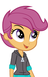 Size: 4738x7637 | Tagged: safe, artist:luckreza8, character:scootaloo, species:pegasus, species:pony, equestria girls:friendship games, g4, my little pony: equestria girls, my little pony:equestria girls, .svg available, absurd resolution, canterlot high, chs rally song, clothing, female, inkscape, open mouth, school spirit, simple background, smiling, solo, transparent background, upper body, vector, wondercolts
