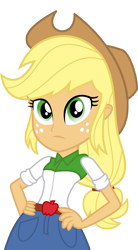 Size: 7297x13212 | Tagged: safe, artist:luckreza8, character:applejack, equestria girls:friendship games, g4, my little pony: equestria girls, my little pony:equestria girls, .svg available, absurd resolution, clothing, cowboy hat, denim skirt, female, freckles, hand on hip, hat, inkscape, simple background, skirt, solo, stetson, transparent background, vector