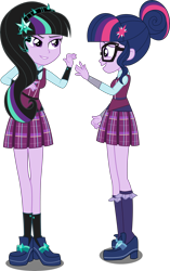 Size: 3391x5409 | Tagged: safe, artist:dashiemlpfim, artist:xebck, character:twilight sparkle, character:twilight sparkle (scitwi), species:eqg human, equestria girls:friendship games, g4, my little pony: equestria girls, my little pony:equestria girls, absurd resolution, clothing, commission, crystal prep academy, crystal prep academy uniform, crystal prep shadowbolts, equestria girls-ified, glasses, open mouth, pleated skirt, school uniform, simple background, skirt, transparent background, twivine sparkle, waving