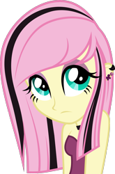 Size: 1591x2412 | Tagged: safe, artist:xebck, character:fluttershy, my little pony:equestria girls, alternate hairstyle, alternate universe, clothing, emoshy, eyeshadow, female, makeup, simple background, solo, transparent background, vector
