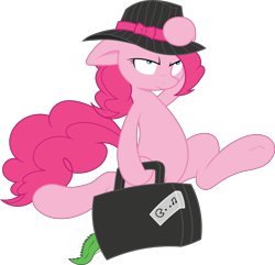 Size: 8303x7996 | Tagged: safe, artist:joey darkmeat, artist:tim015, character:gummy, character:pinkie pie, species:pony, absurd resolution, bipedal, briefcase, clothing, hat, running, simple background, suitcase, transparent background, vector