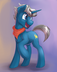 Size: 1979x2500 | Tagged: safe, artist:dripponi, artist:lattynskit, character:fashion plate, clothing, cute, male, missing accessory, open mouth, raised hoof, scarf, solo, that was fast