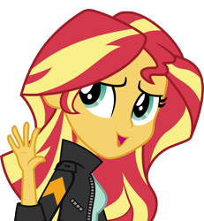 Size: 7055x7621 | Tagged: safe, artist:luckreza8, character:sunset shimmer, equestria girls:friendship games, g4, my little pony: equestria girls, my little pony:equestria girls, .svg available, absurd resolution, clothing, female, inkscape, leather jacket, open mouth, simple background, solo, transparent background, vector, waving