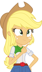 Size: 5005x8562 | Tagged: safe, artist:luckreza8, character:applejack, equestria girls:friendship games, g4, my little pony: equestria girls, my little pony:equestria girls, .svg available, absurd resolution, clothing, cowboy hat, denim skirt, female, freckles, hand on hip, hat, inkscape, simple background, skirt, solo, stetson, transparent background, vector