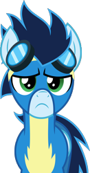 Size: 2000x3818 | Tagged: safe, artist:xebck, character:soarin', species:pony, episode:rarity investigates, g4, my little pony: friendship is magic, cute, frown, male, simple background, soarin' is not amused, soarinbetes, solo, that was fast, transparent background, vector, wonderbolts, wonderbolts uniform