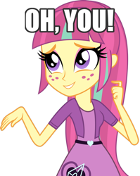 Size: 796x1000 | Tagged: safe, artist:xebck, character:sour sweet, equestria girls:friendship games, g4, my little pony: equestria girls, my little pony:equestria girls, alternate hairstyle, cute, female, freckles, image macro, long hair, loose hair, meme, oh you, simple background, solo, sourbetes, transparent background, vector