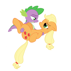 Size: 2288x2276 | Tagged: safe, artist:alexpony, artist:joey darkmeat, artist:minecraftponiez, edit, character:applejack, character:spike, ship:applespike, cute, female, holding, male, shipping, simple background, straight, transparent background