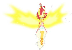Size: 4980x3500 | Tagged: dead source, safe, artist:xebck, character:daydream shimmer, character:sunset shimmer, equestria girls:friendship games, g4, my little pony: equestria girls, my little pony:equestria girls, absurd resolution, clothing, daydream shimmer, dress, female, fingerless gloves, gloves, high heels, horn, looking at you, simple background, skirt, solo, transparent background, vector, wings