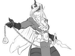 Size: 1153x857 | Tagged: source needed, useless source url, safe, artist:eve-ashgrove, character:queen chrysalis, species:human, armor, chains, humanized, knife, lich