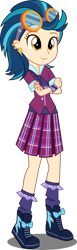 Size: 1631x5316 | Tagged: safe, artist:xebck, character:indigo zap, equestria girls:friendship games, g4, my little pony: equestria girls, my little pony:equestria girls, absurd resolution, bow tie, clothing, crystal prep academy, crystal prep shadowbolts, ear piercing, female, goggles, piercing, school uniform, simple background, skirt, solo, transparent background, vector